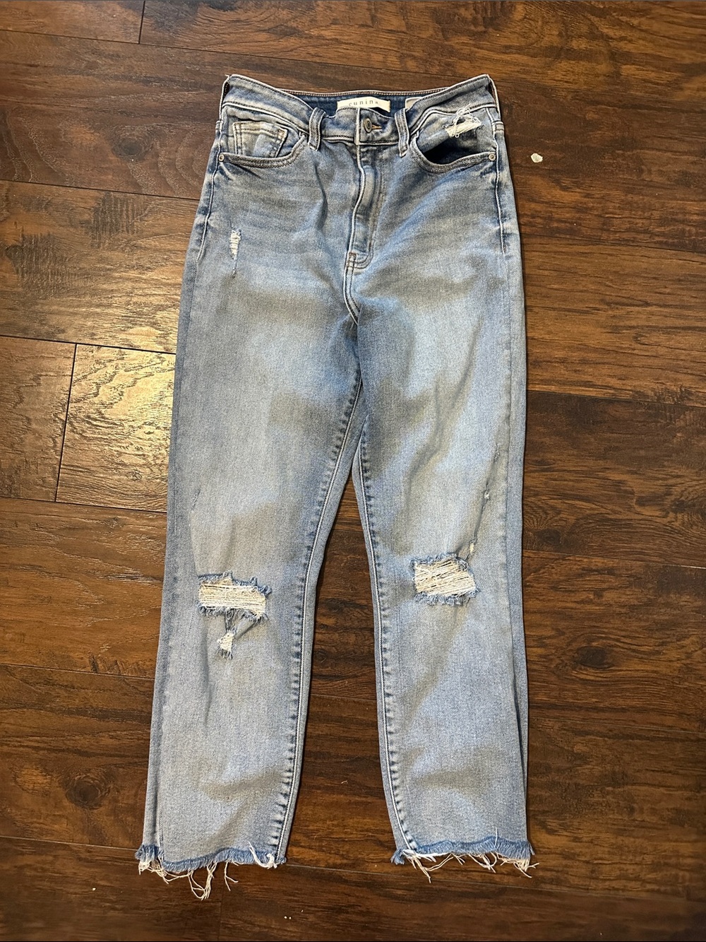 eunina Light Wash Distressed Straight crop Leg Jeans